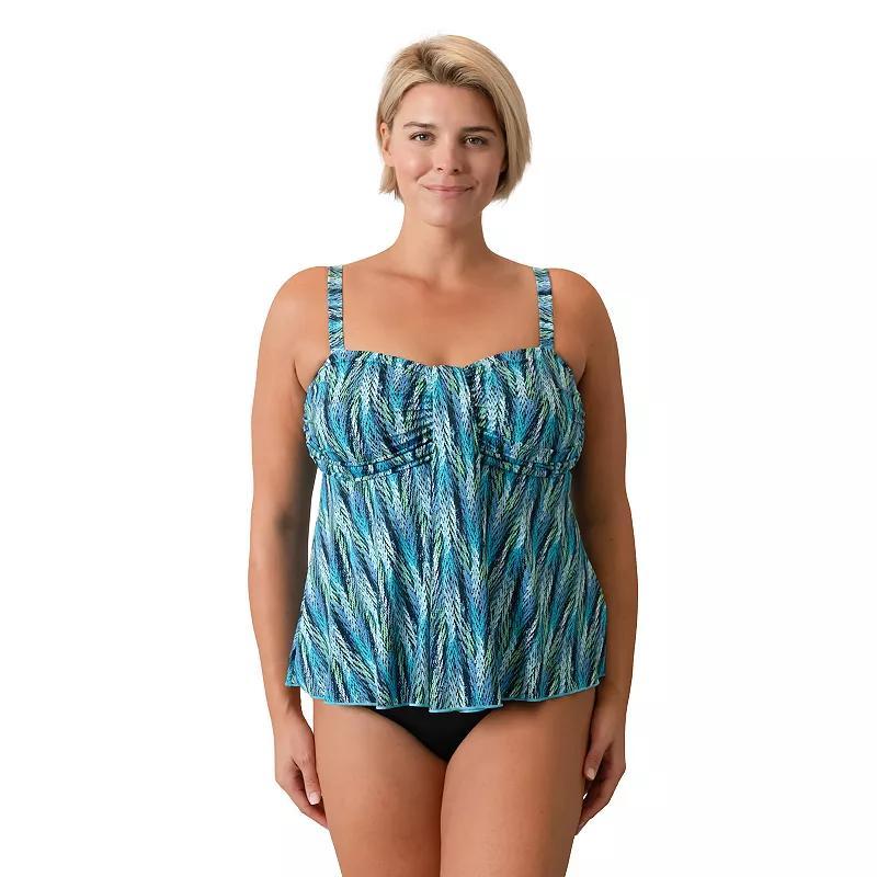 Plus Size Fit 4 U Sweetheart Neck Sleeveless Waterfall Tankini Swim Top, Womens Product Image