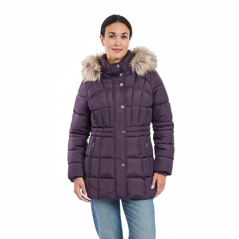 Womens London Fog Faux Fur Trim Hooded Puffer Coat Product Image