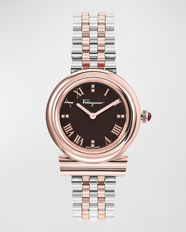 Mens Gancini Rose Gold & Stainless Steel Bracelet Watch Product Image