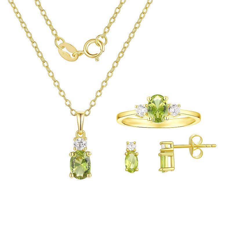 14K Gold over Sterling Silver Birthstone Pendant, Ring, & Earring Set, Womens, August Product Image