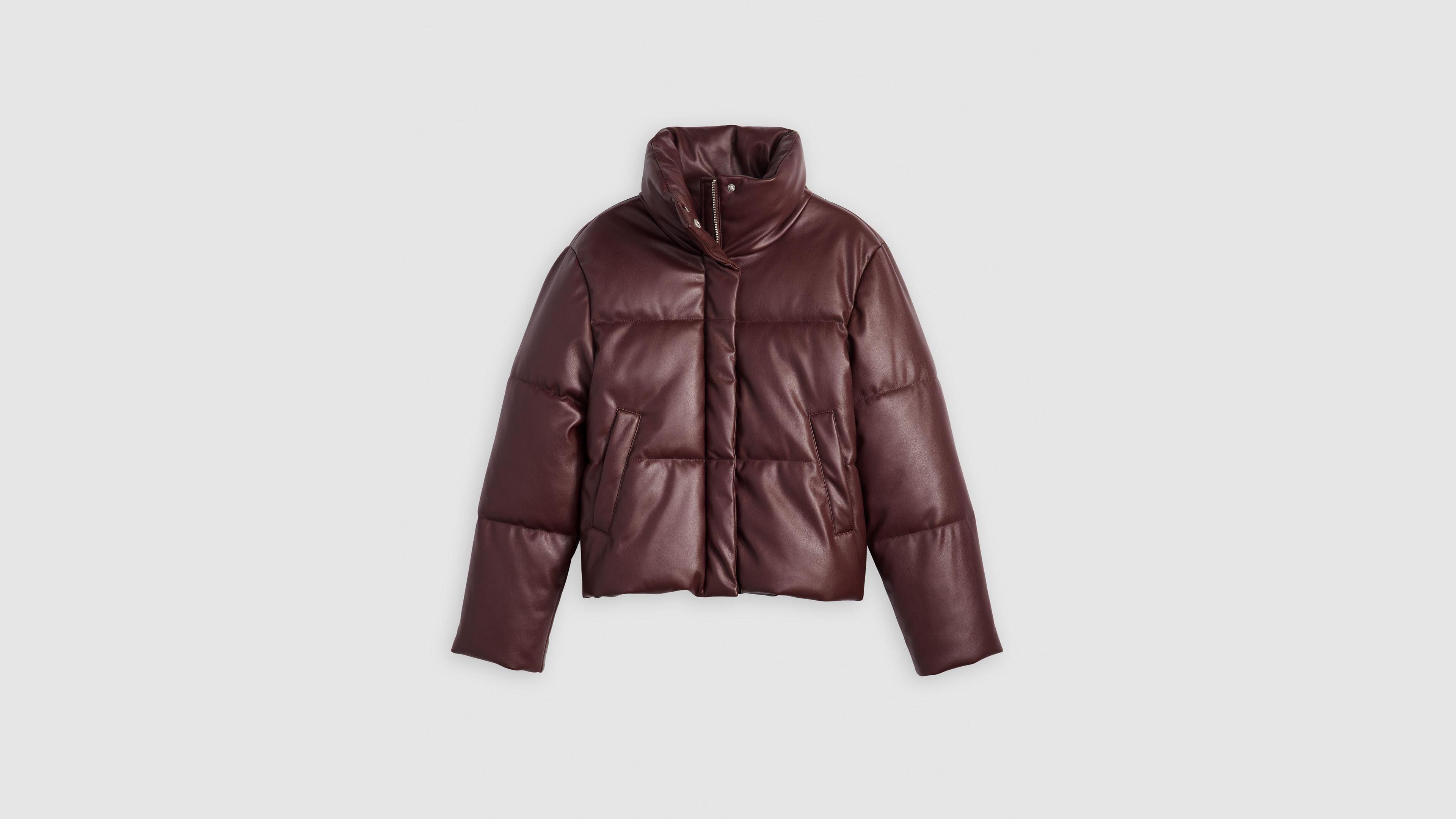 Faux Leather Puffer Jacket Product Image