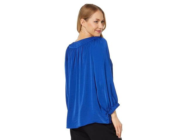 Vince Camuto Wide V-Neck Blouse with Shirring (Twilight Blue) Women's Clothing Product Image