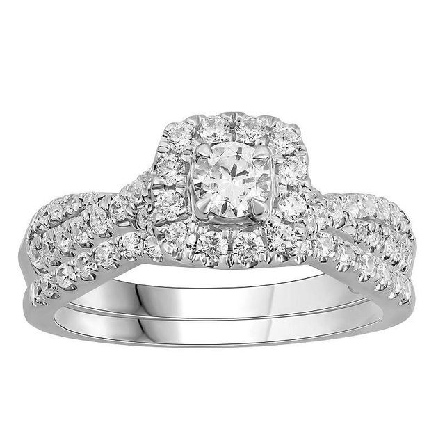 Platinum 1 Carat T.W. Diamond Cushion Halo Engagement Ring Set, Womens White Product Image