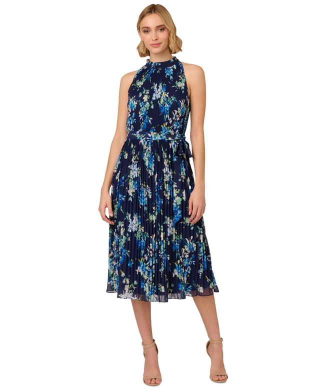 Adrianna Papell Womens Floral Pleated Chiffon Dress Product Image