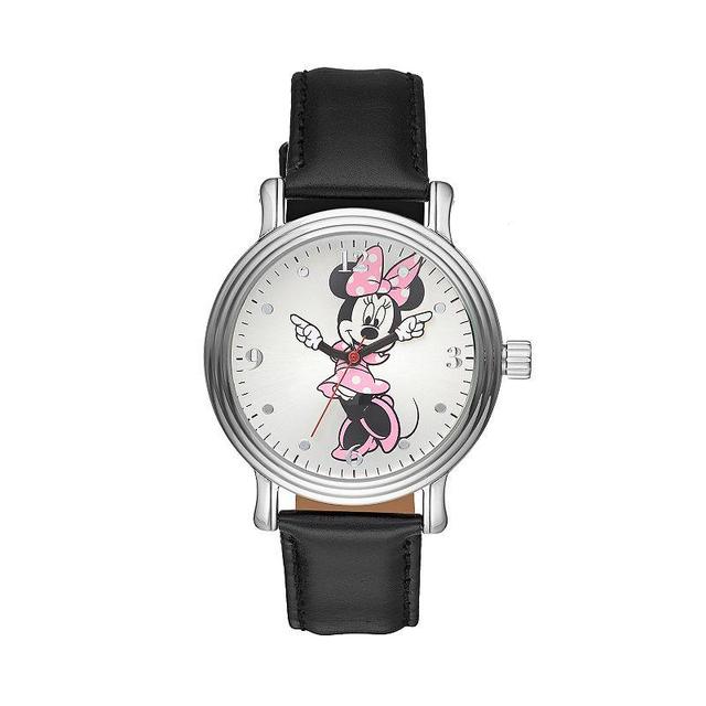 Disneys Minnie Mouse Womens Leather Watch, Black Product Image