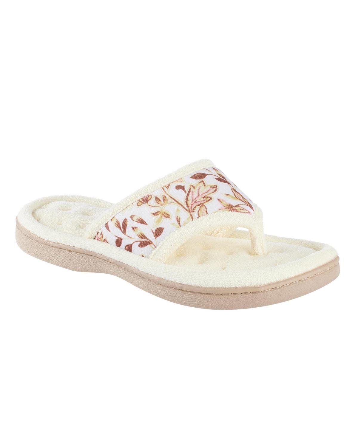 Isotoner Womens Georgie Embroidered Thong Slippers - Cream L Product Image