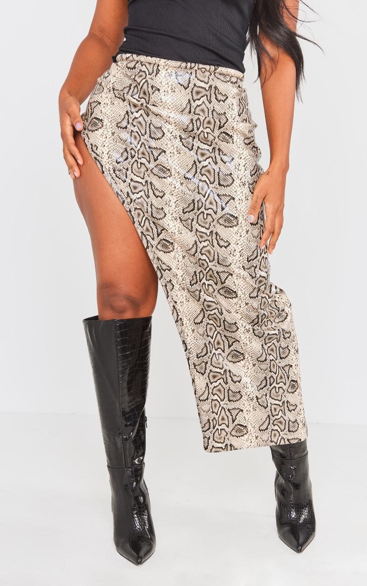 Shape Cream Faux Leather Snake Print Asymmetric Midaxi Skirt Product Image