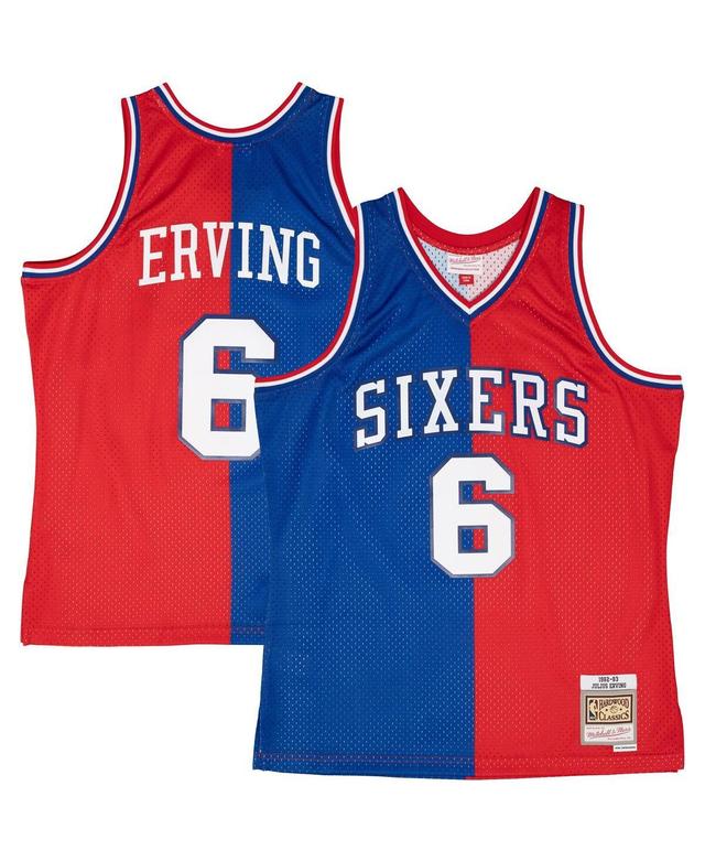 Mens Mitchell & Ness Julius Erving Royal, Red Philadelphia 76ers Hardwood Classics 1982-83 Split Swingman Jersey - Royal, Red Product Image