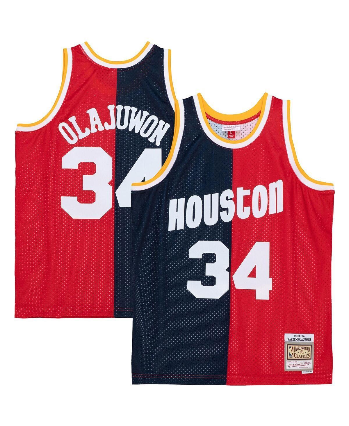 Mens Mitchell & Ness Hakeem Olajuwon /Red Houston Rockets Big & Tall Hardwood Classics 1993/94 Split Swingman Jersey Blue Product Image