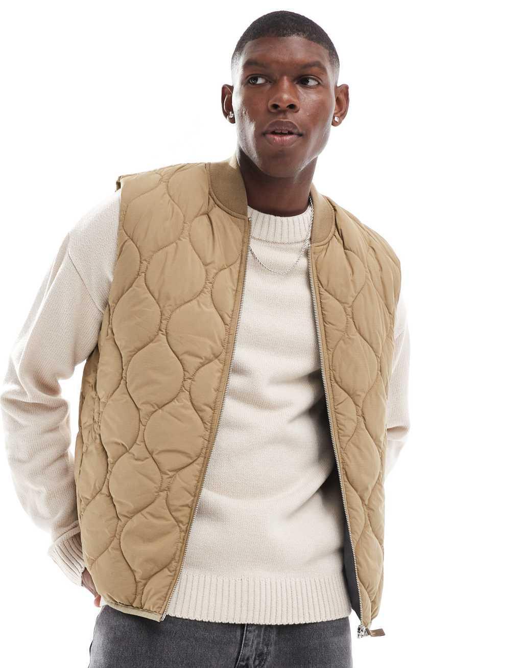 Jack & Jones quilted vest in beige Product Image