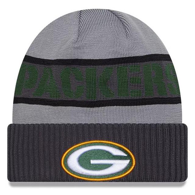 Mens New Era Gray Green Bay Packers 2023 Sideline Tech Cuffed Knit Hat Product Image