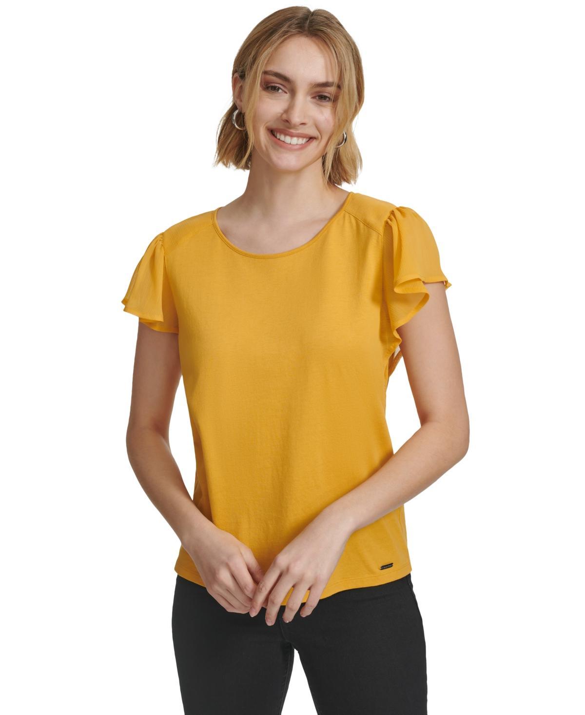 Women's Crewneck Flutter-Sleeve Blouse Product Image