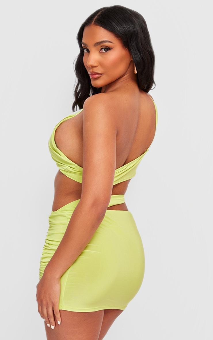 Lime Slinky One Shoulder Cut Out Low Waist Bodycon Dress Product Image