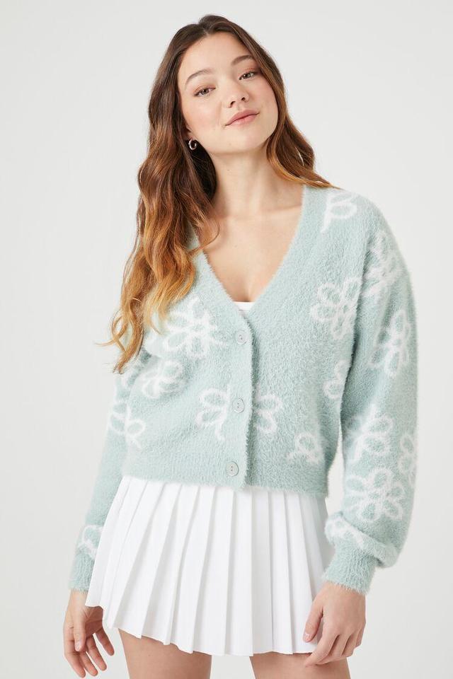 Floral Print Fuzzy Cardigan Sweater | Forever 21 Product Image