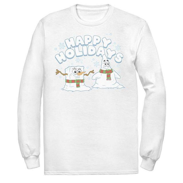 Mens Nickelodeon Spongebob Squarepants Patrick Star Snowmen Happy Holidays Long Sleeve Graphic Tee Product Image