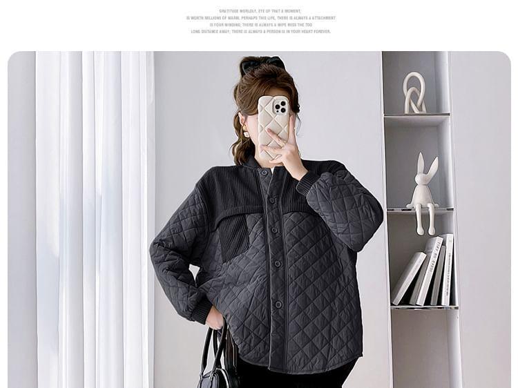 Maternity Plain Quilted Single-Breasted Jacket Product Image