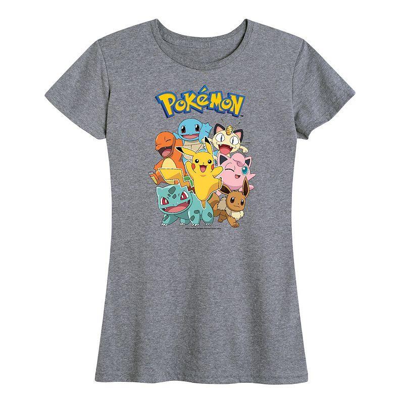 Womens Pokemon Character Group Graphic Tee Grey Gray Product Image