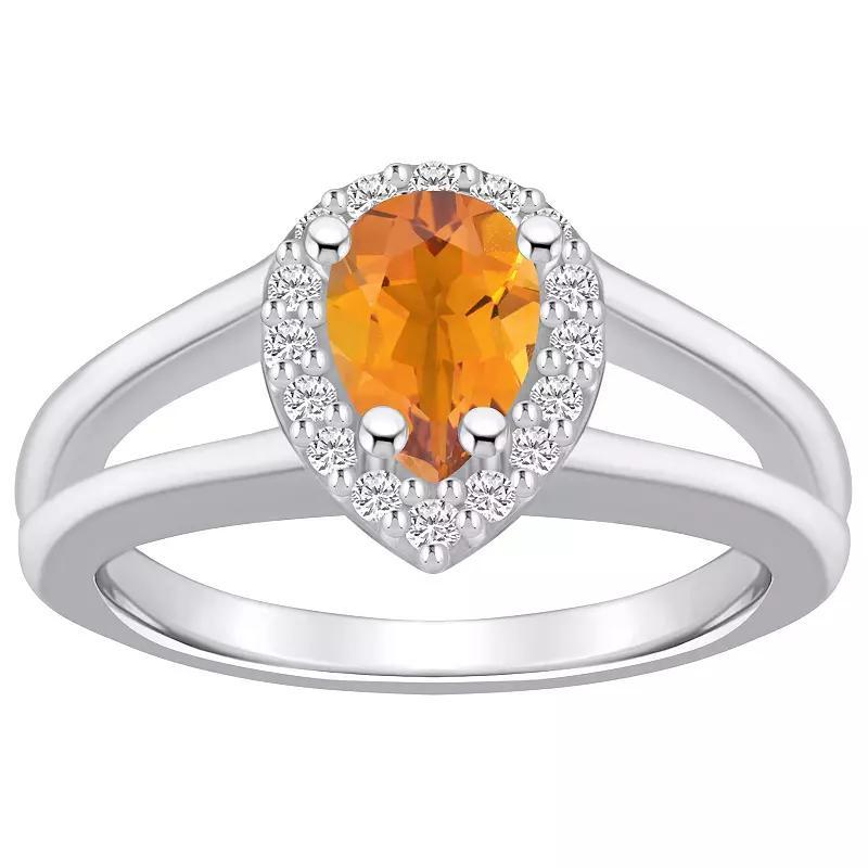 Alyson Layne 10k White Gold Pear Shape Gemstone 1/6 Carat T.W. Diamond Halo Ring, Womens, Citrine Product Image