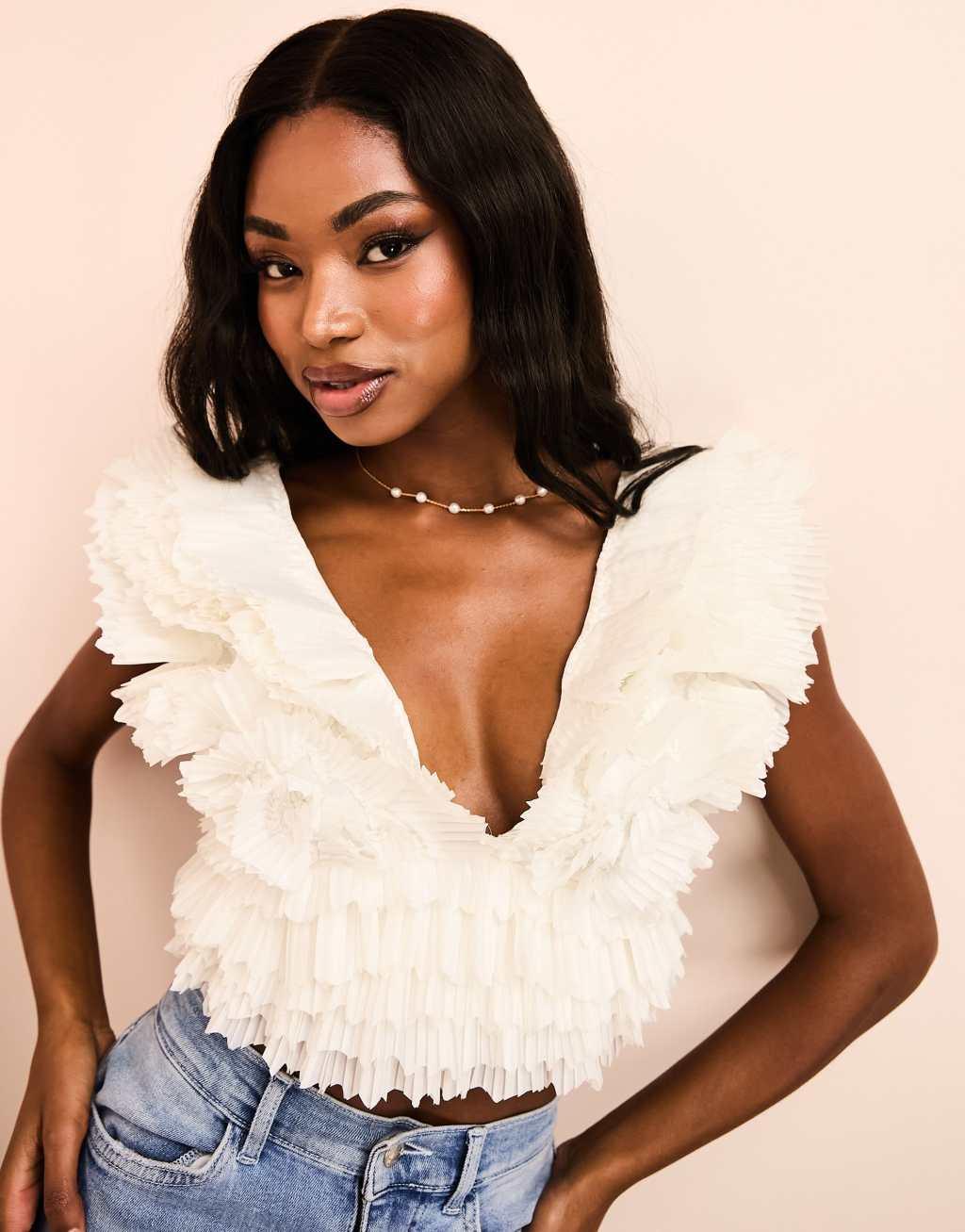 ASOS LUXE Premium ruffle plunge top Product Image