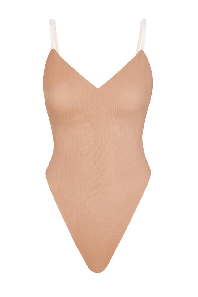 Soft Mesh V-Neck Bodysuit in Warm Peach Product Image