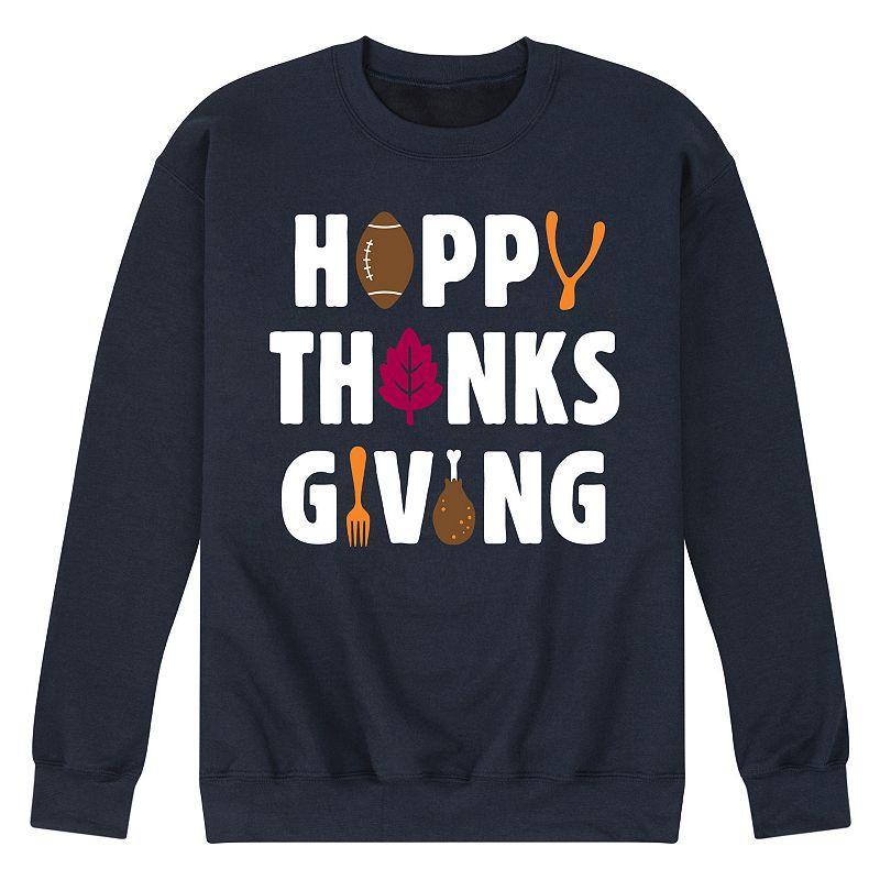 Mens Happy Thanksgiving Icons Fleece Sweatshirt Blue Product Image