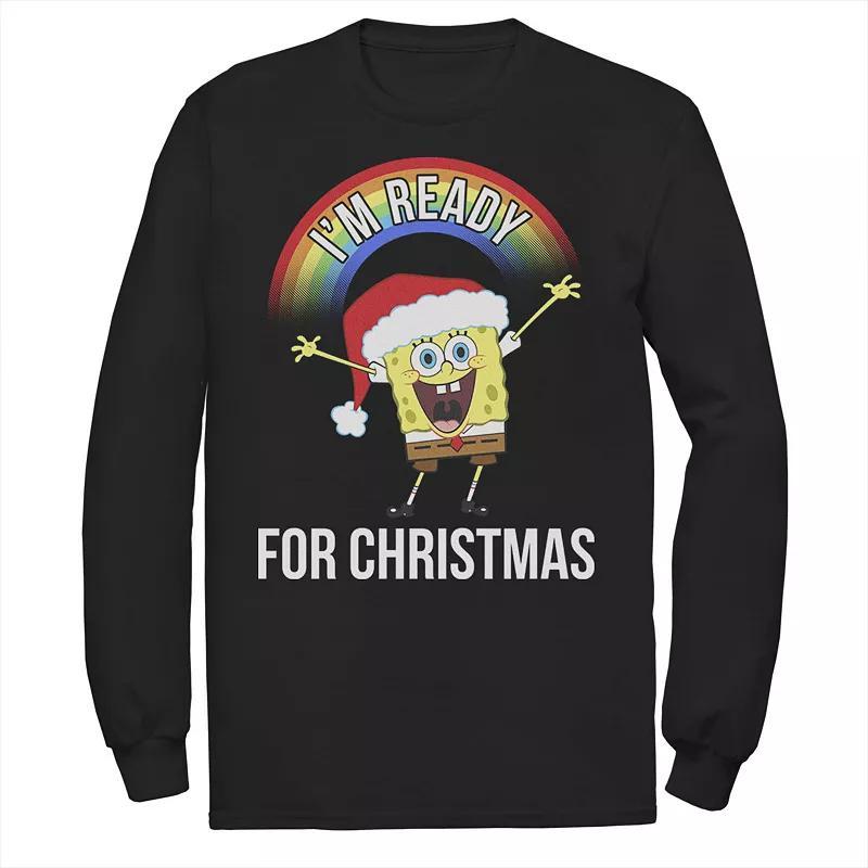 Mens Nickelodeon SpongeBob SquarePants Im Ready For Christmas Rainbow Long Sleeve Graphic Tee Blue Product Image