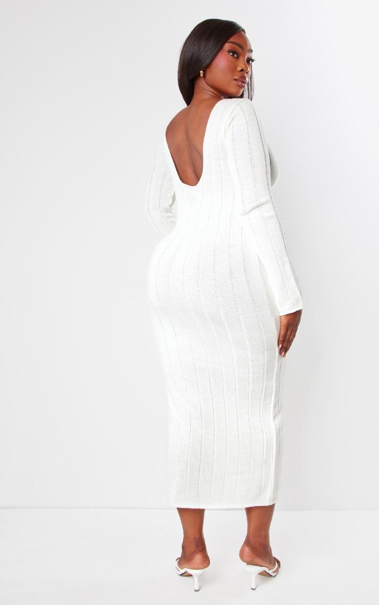 Plus Cream Knitted Wide Ribbed Scoop Back Midaxi Dress Product Image