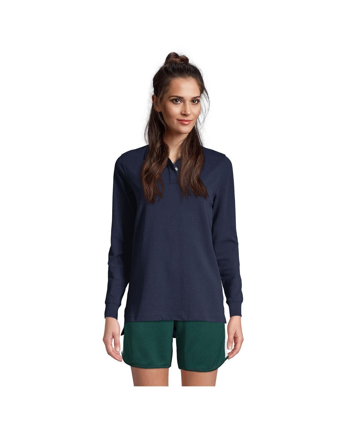 Lands End School Uniform Womens Tall Long Sleeve Mesh Polo Shirt Product Image