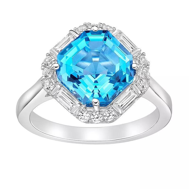 Gemminded Sterling Silver Blue Topaz & Lab-Created White Sapphire Ring, Womens Product Image