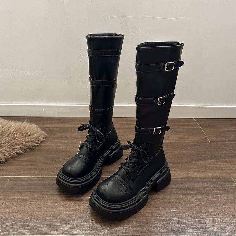 Buckled Platform Tall Boots Product Image