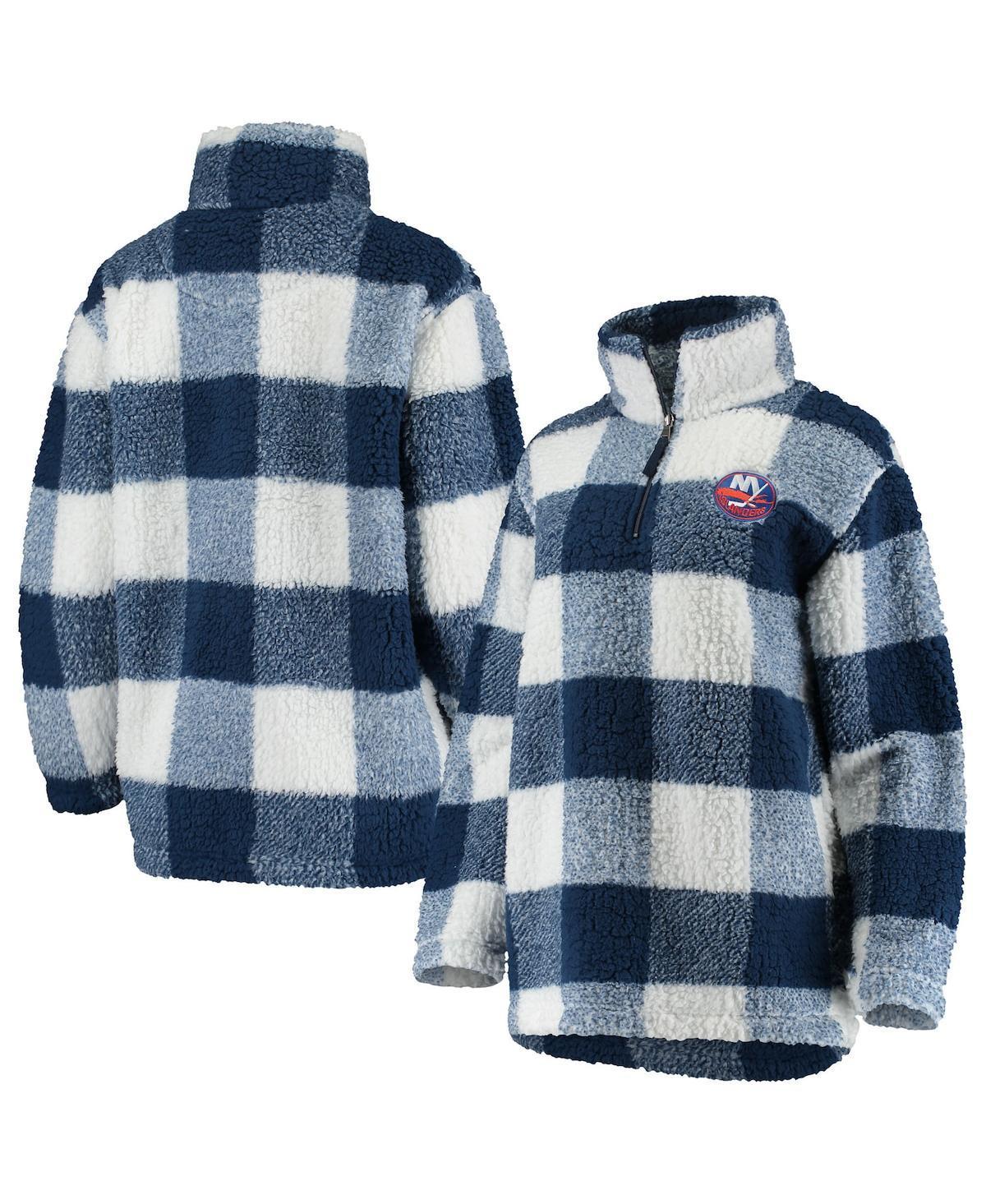 Womens G-III 4Her by Carl Banks Navy/White New York Islanders Plaid Sherpa Quarter-Zip Jacket Isl Blue Product Image