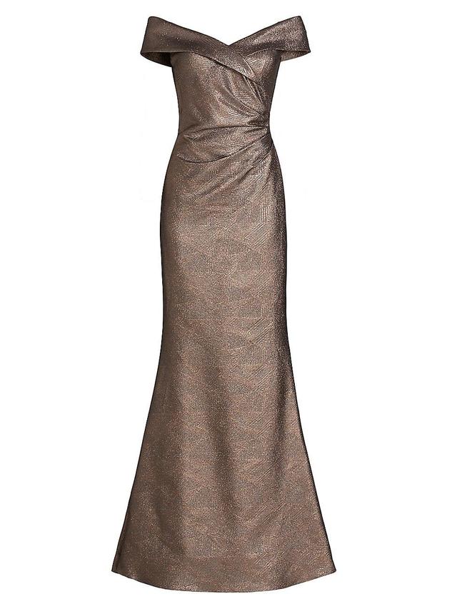 Womens Metallic Jacquard Off-The-Shoulder Gown Product Image