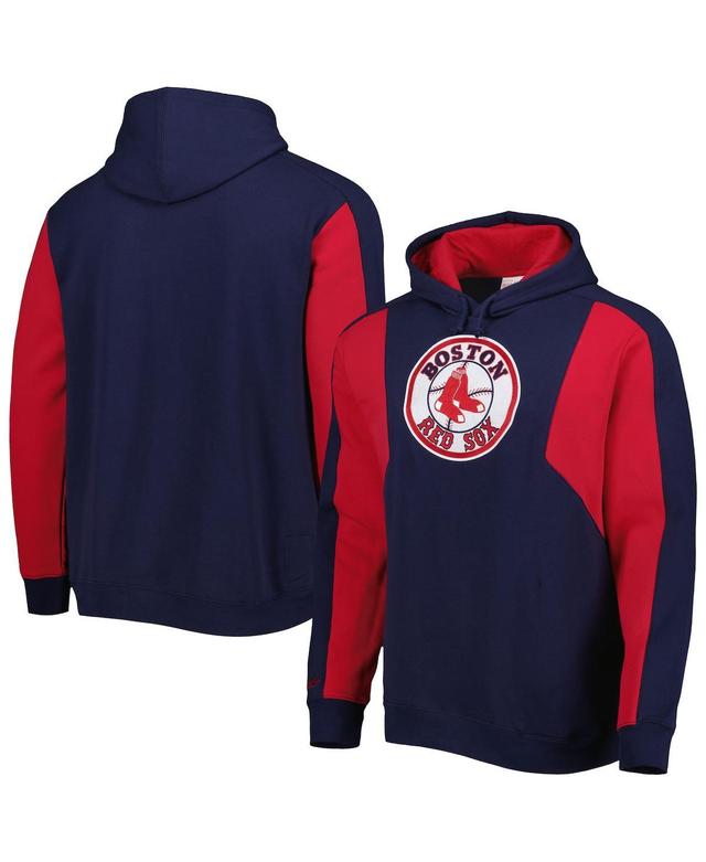 Mens Mitchell & Ness Navy Boston Red Sox Colorblocked Fleece Pullover Hoodie - Navy Product Image