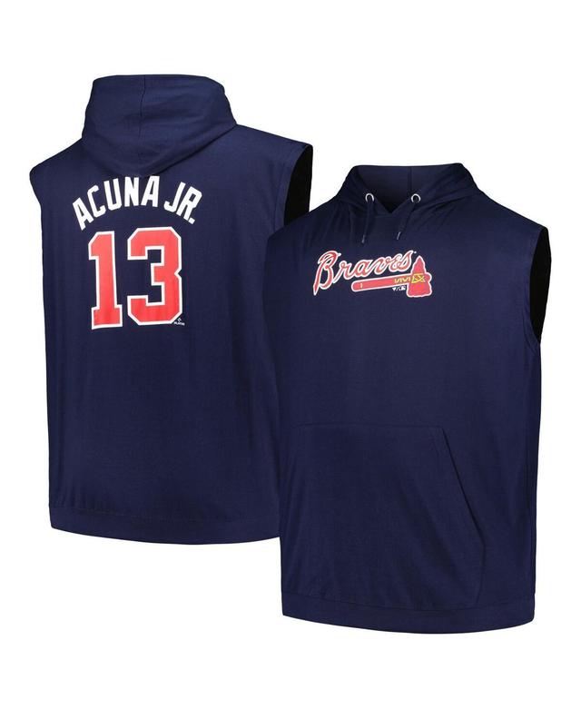 Mens Fanatics Ronald Acuna Jr. Navy Atlanta Braves Name and Number Muscle Big and Tall Tank Hoodie Product Image