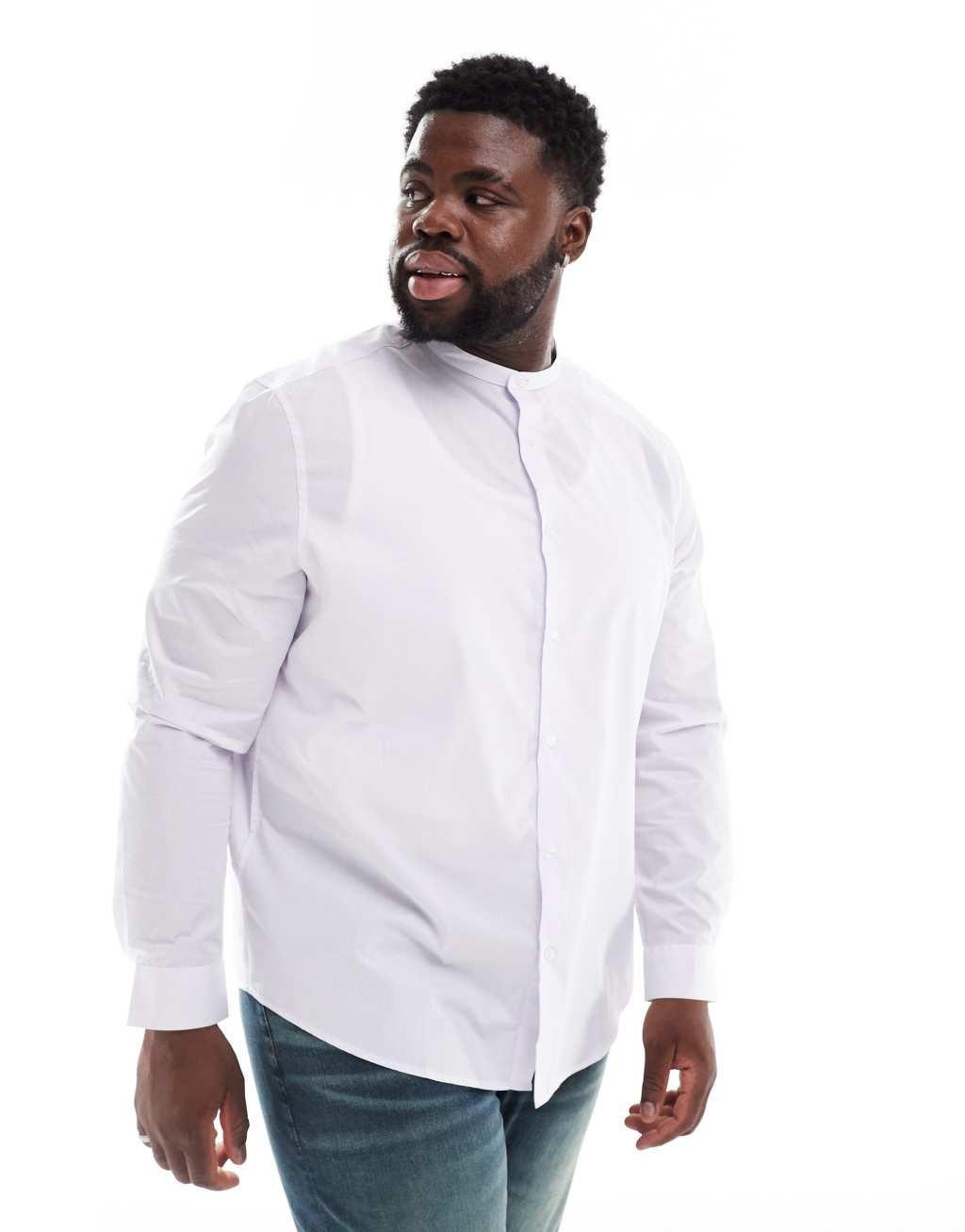 ASOS DESIGN regular shirt with band collar in white Product Image