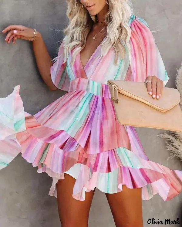 Olivia Mark – Tie-Dye Print Dip Ruffle Hem Dress Product Image