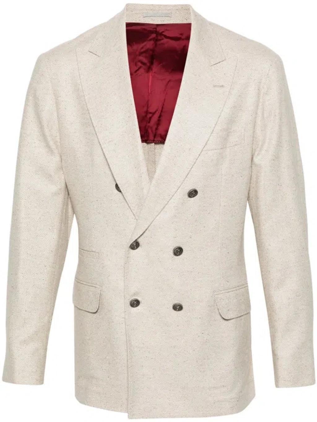 BRUNELLO CUCINELLI Double-breasted Wool Blend Blazer In Light Beige Product Image