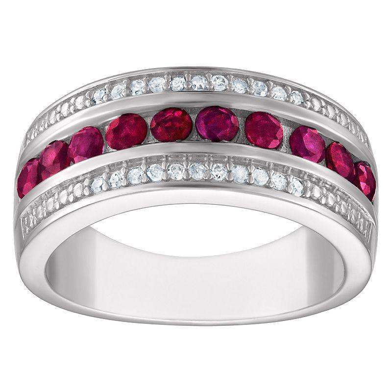 Tiara Sterling Silver Ruby & 1/10 Carat T.W. Diamond Ring, Womens Silver Tone Product Image