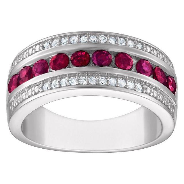 Tiara Sterling Silver Ruby & 1/10 Carat T.W. Diamond Ring, Womens White Product Image