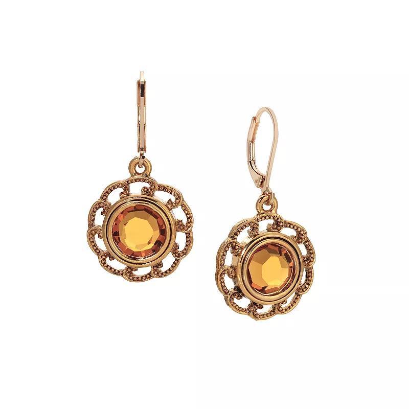 1928 Gold Tone Crystal Round Filigree Drop Earrings, Womens, Beige Product Image