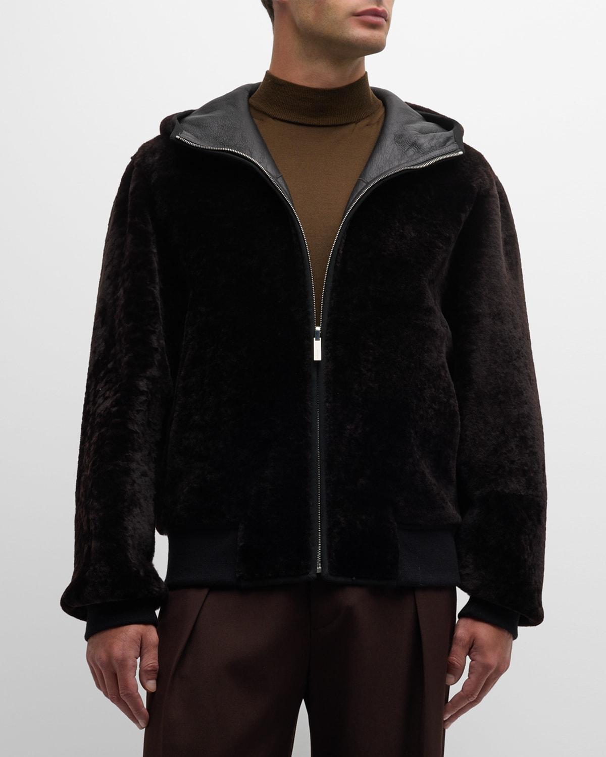 Mens Hooded Shearling Jacket Product Image