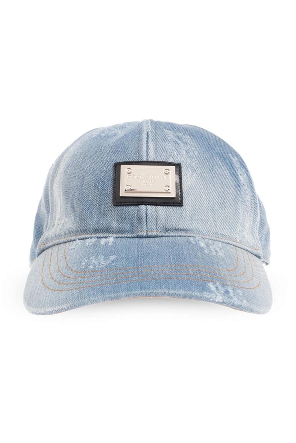 Logo-plaque Distressed Baseball Cap In Blue Product Image