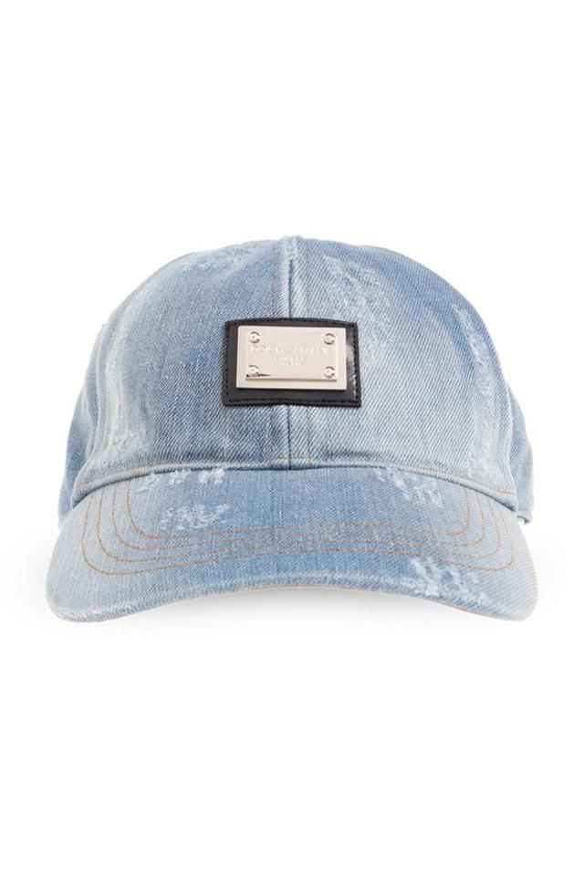 Logo-plaque Distressed Baseball Cap In Blue Product Image