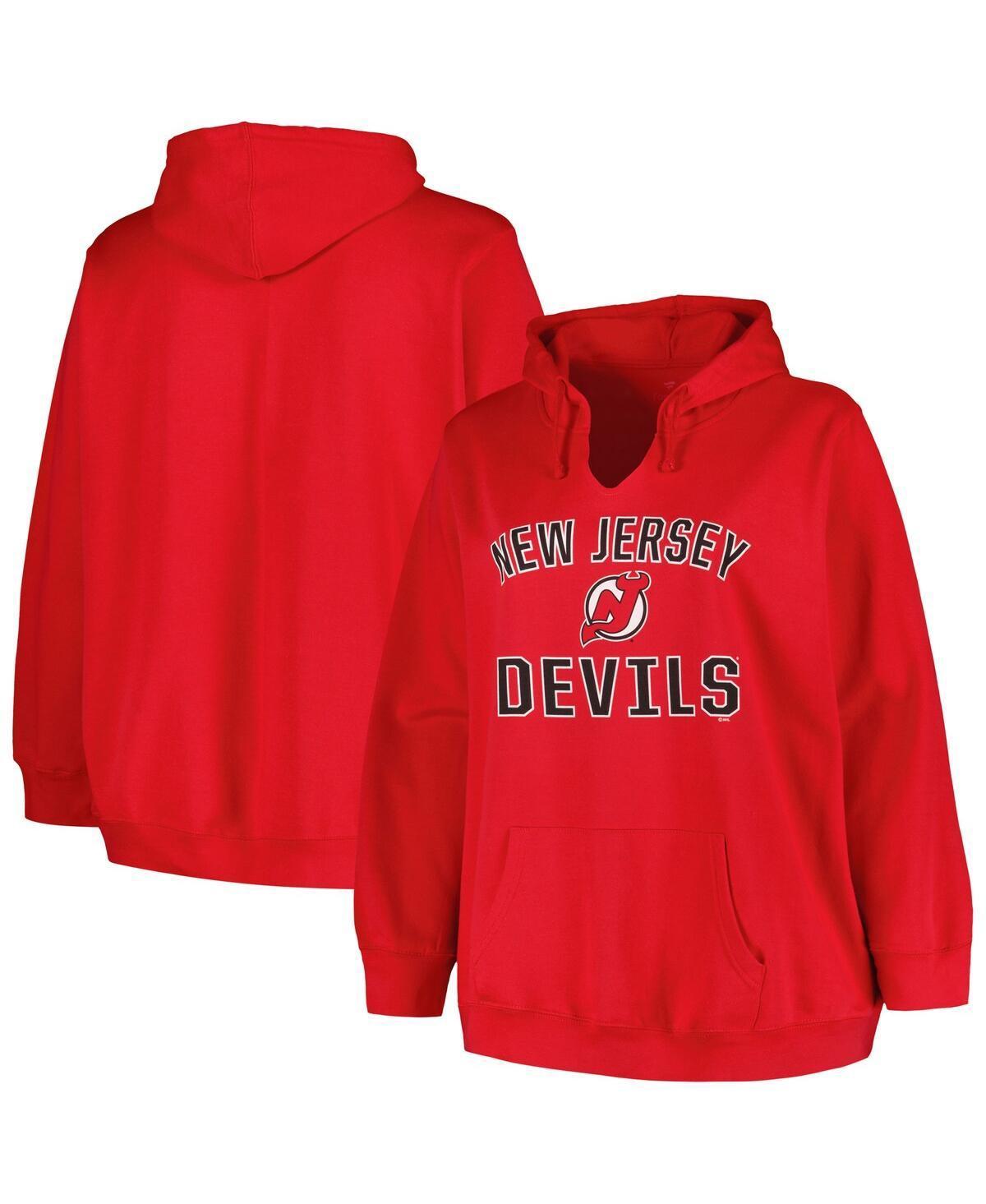 Womens Profile Red New Jersey Devils Plus Size Arch Over Logo Pullover Hoodie Product Image