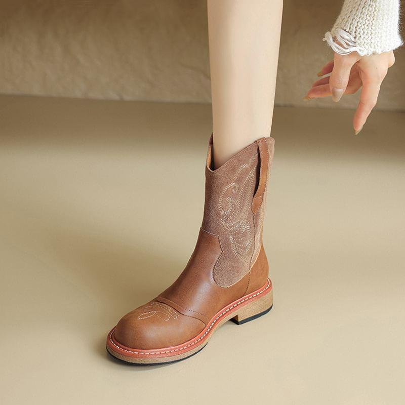 Faux Leather Embroidered Short Boots product image