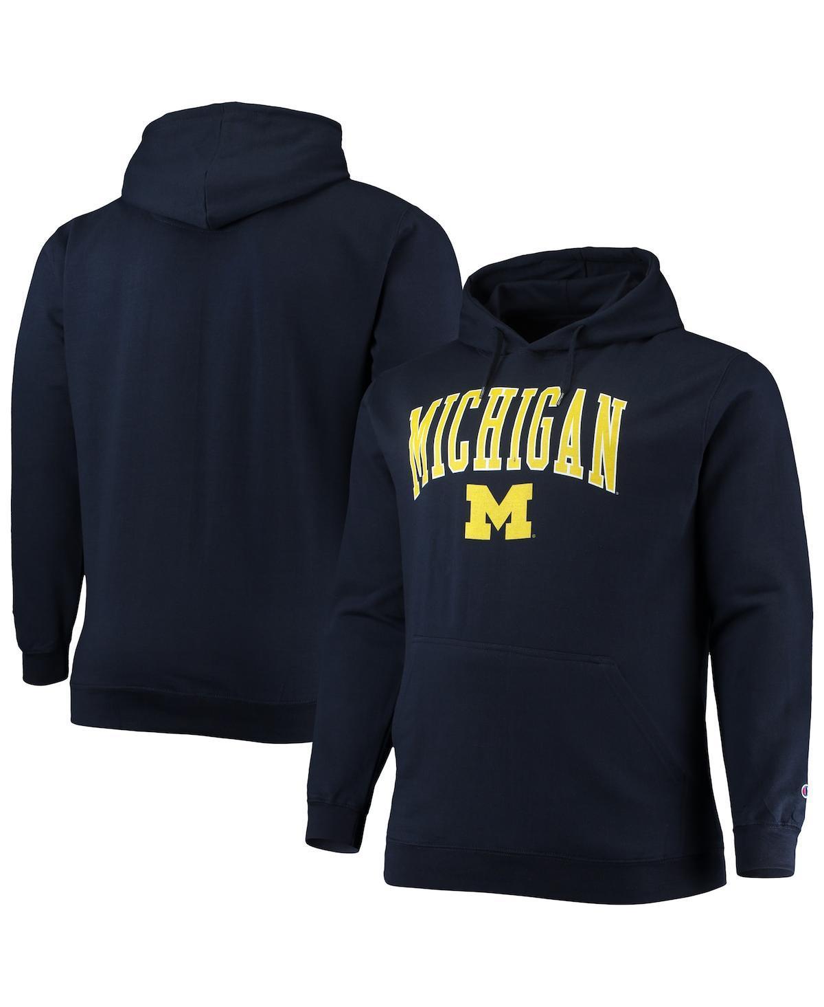 Mens Champion Navy Michigan Wolverines Big and Tall Arch Over Logo Powerblend Pullover Hoodie Product Image