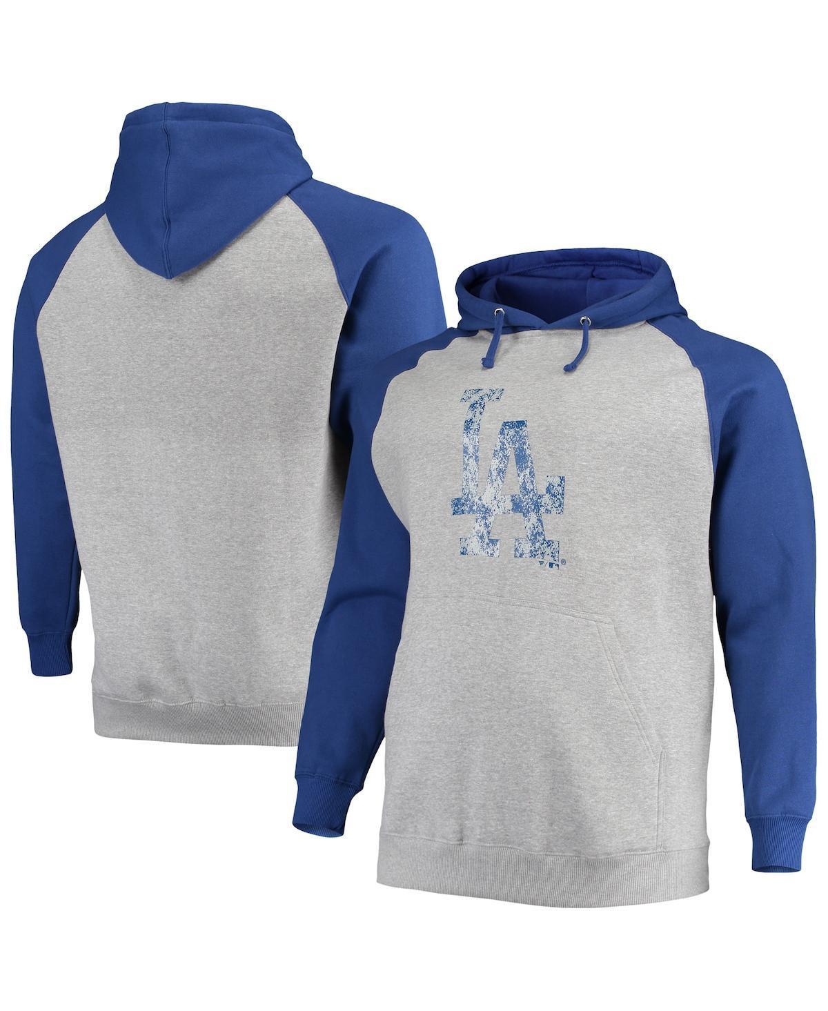 Mens Heathered Gray Los Angeles Dodgers Big and Tall Raglan Pullover Hoodie - Heathered Gray Product Image