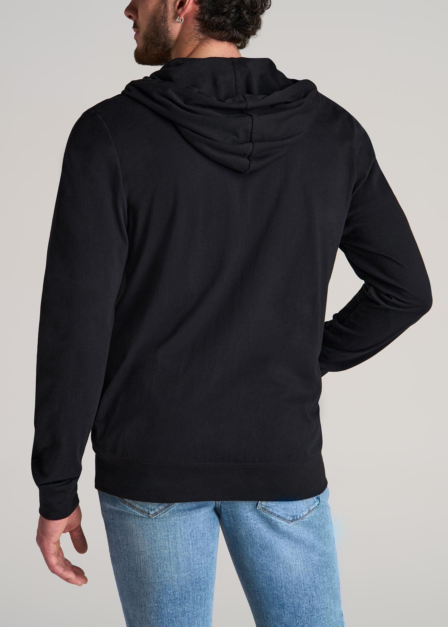 Long Sleeve Full Zip Jersey Hoodie for Tall Men in Black Male Product Image