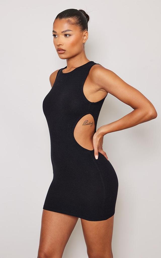 Black Cut Out Side Soft Knit Dress Product Image