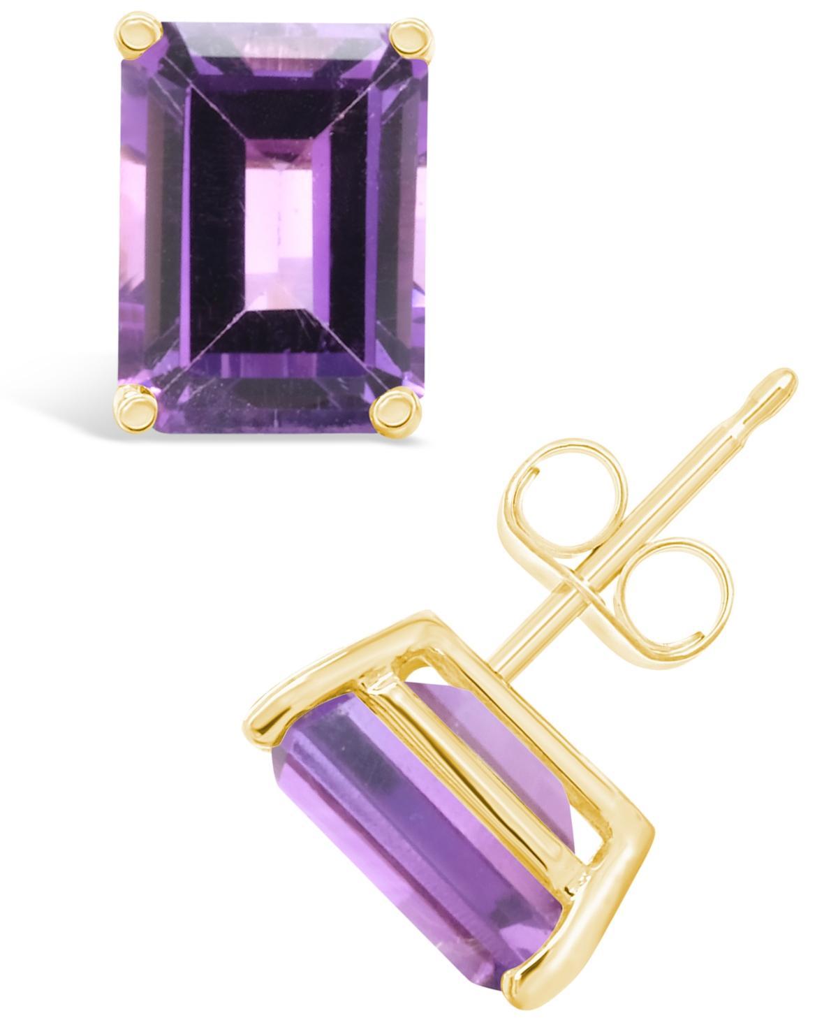 Celebration Gems 14k Gold Emerald Cut Amethyst Stud Earrings, Womens, Purple Product Image